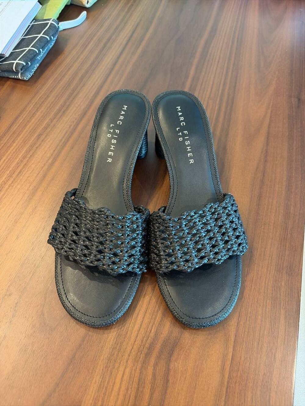 Marc Fisher Black Woven Slide Sandals
